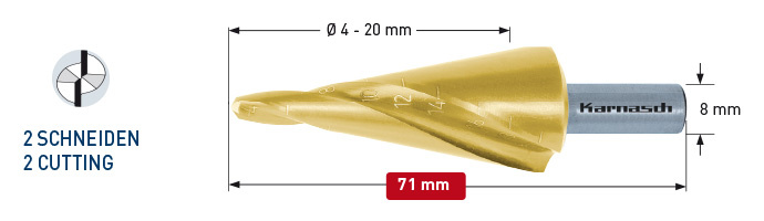 Коническое сверло Karnasch 4-20 мм с покрытием Tin-Gold